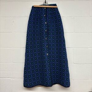 1960’s Welsh Woven Wool Tapestry Skirt in Green and Blue Geometric Pattern